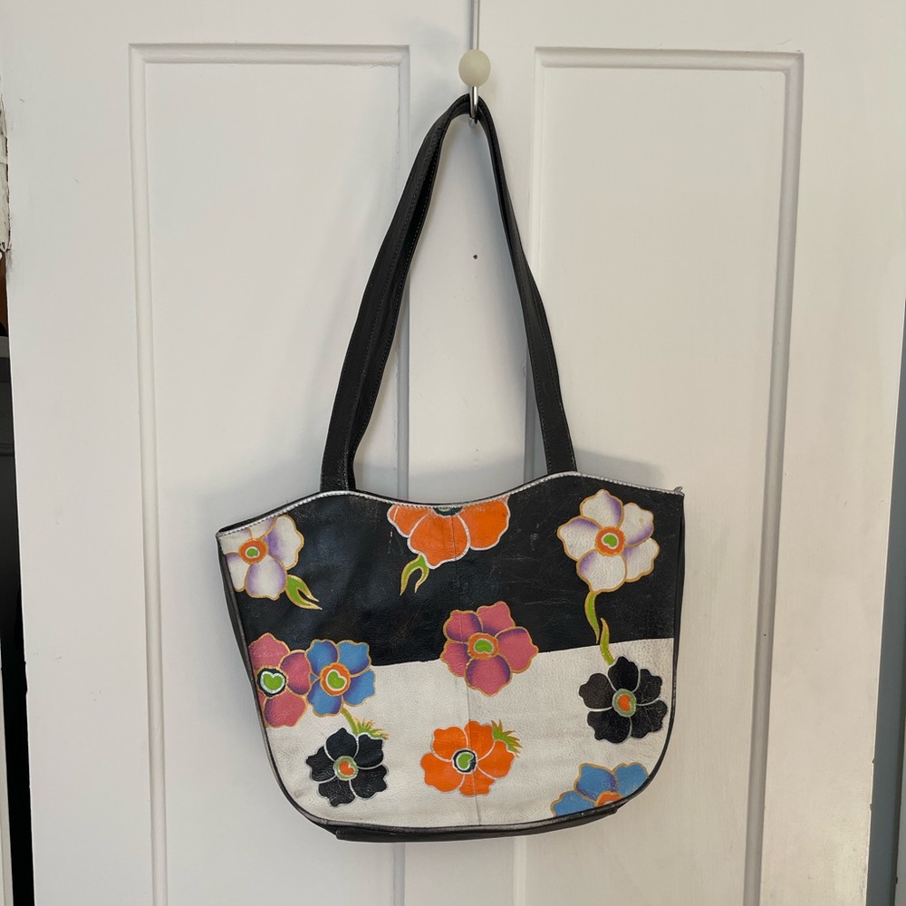 Hand Painted Genuine Leather Floral Biacci Tote Bag